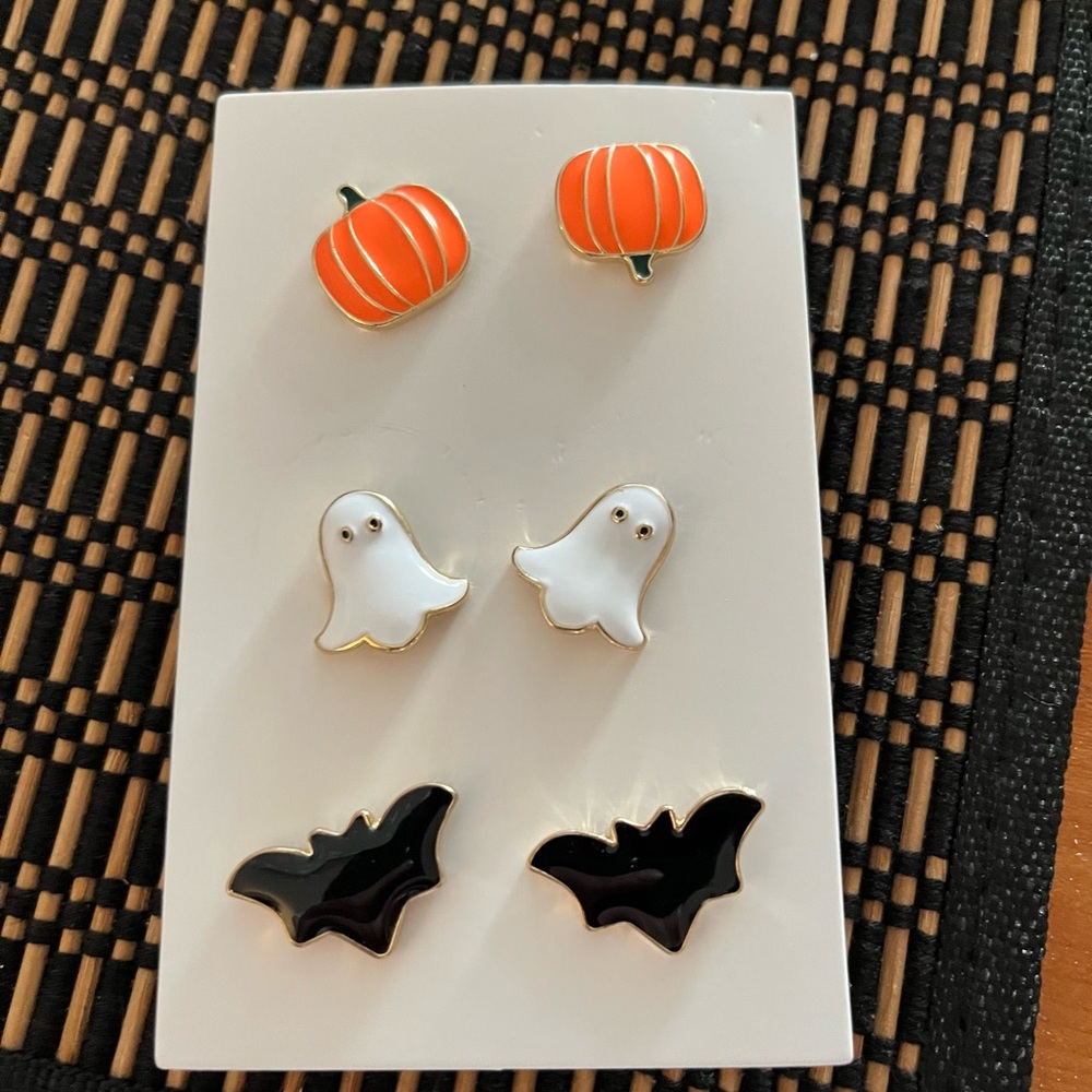 Set of three Halloween Earrings - pumpkin, ghost and bat